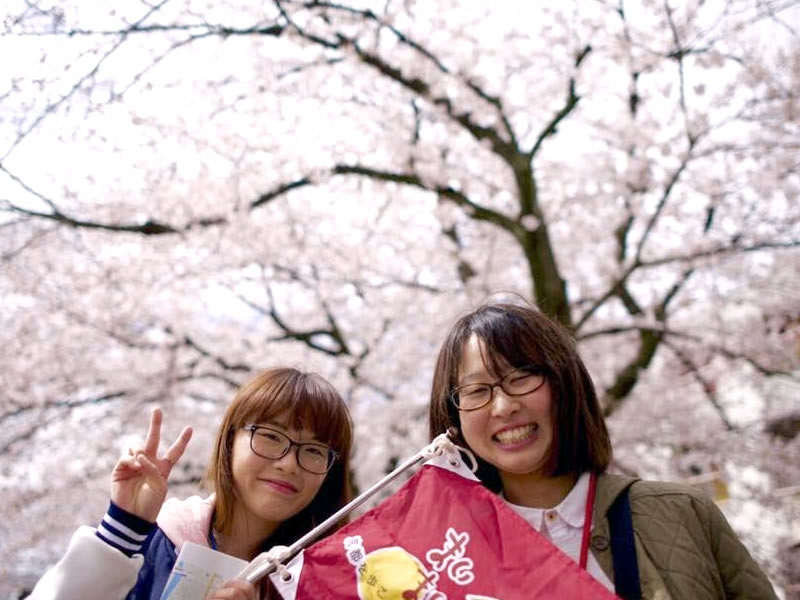 満開の桜とスタッフの笑顔