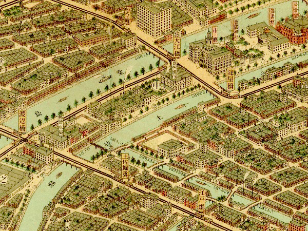【大阪市パノラマ地図】超絶リアル鳥瞰図で、大正末の黄金時代「大大阪」を巡る～100年前の光景が甦る！モダン建築が建ち並び、運河が張り巡る水の都～